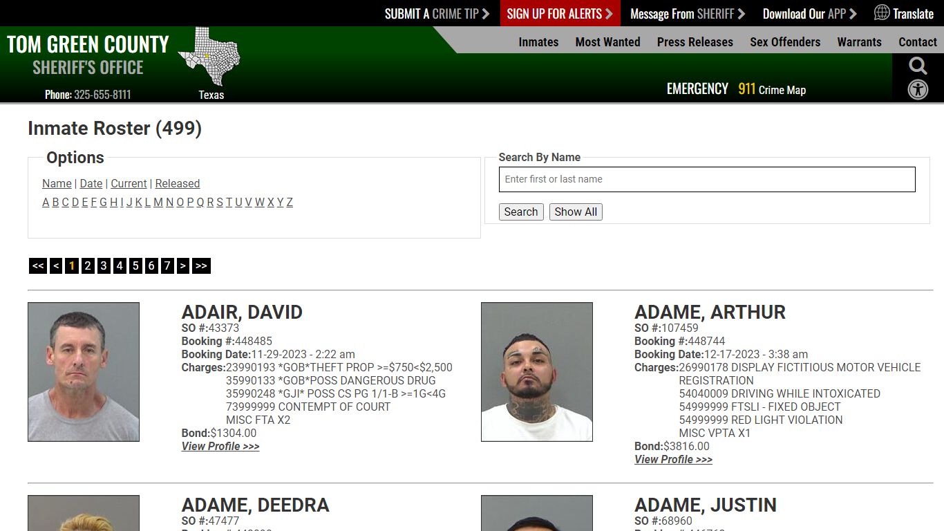 Current Inmates - Tom Green County TX Sheriff's Office