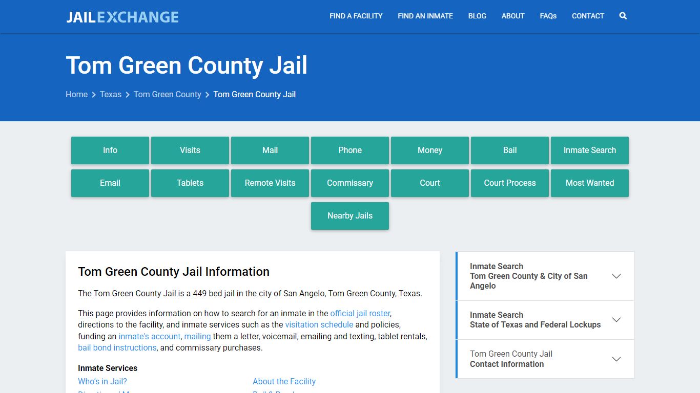 Tom Green County Jail, TX Inmate Search, Information